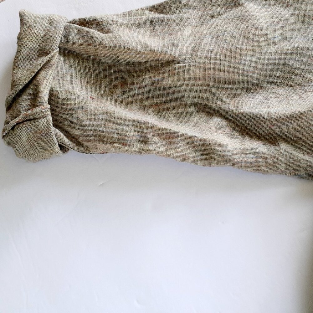 FLAX Womens Linen Shirt Green Tan Lagenlook Small - Picture 7 of 13